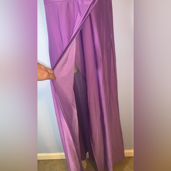 Faeriesty Elegant Purple cowl drape neck spaghetti strap slit Evening Gown XL - Picture 3 of 7